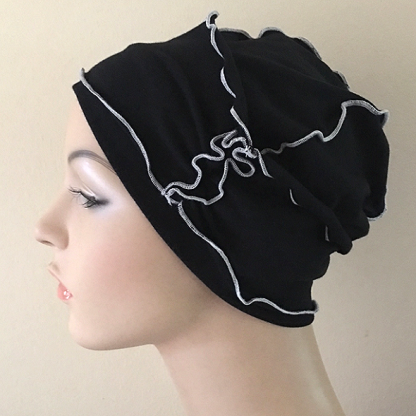 Black-and-White Inside-Out Beanie - side view - WITH BAND