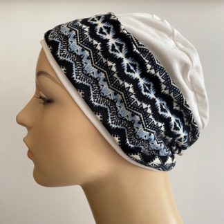 Ivory-Black-Blue Geo print headband