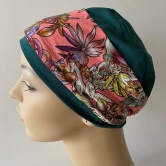 Sleep Cap - Forrest Green with Pink butterfly removable Headband - A CANSA smart choice product