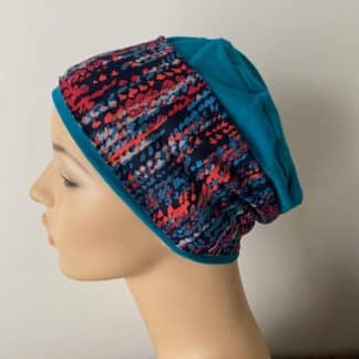 Sleep Cap - Turquoise with Rust and Blue Abstract Print Removable Headband - A CANSA smart choice product
