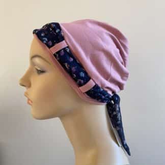 Landa Turban with Scarf - Dusty Pink - Navy Fine Floral scarf - A CANSA smart choice product