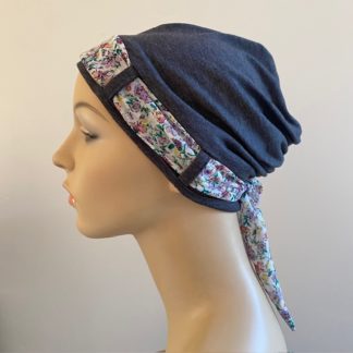 Landa Turban with Scarf - Charcoal - Lilac and Coral floral scarf - A CANSA smart choice product