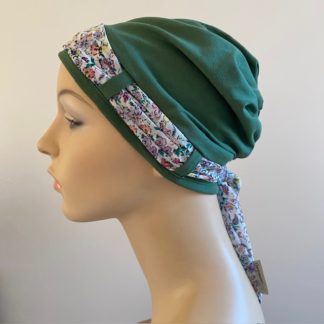 Landa Turban with Scarf - Fern Green - Lilac and Coral floral scarf - A CANSA smart choice product